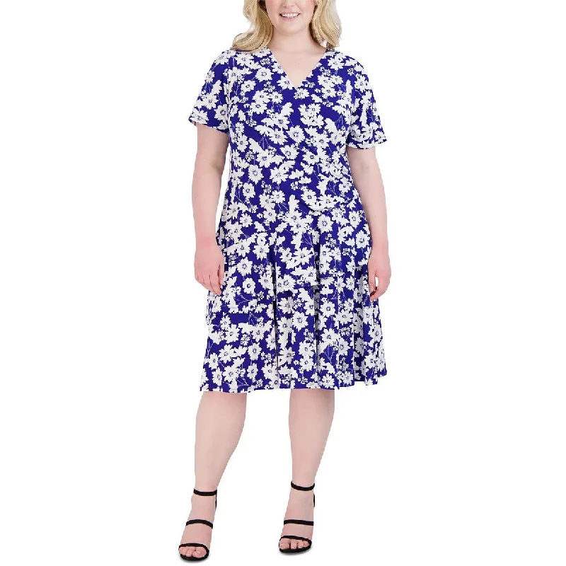 Signature By Robbie Bee Womens Plus Tiered Knee-Length Midi Dress