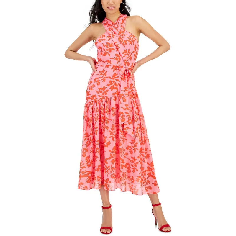 Taylor Womens Chiffon Floral Print Midi Dress