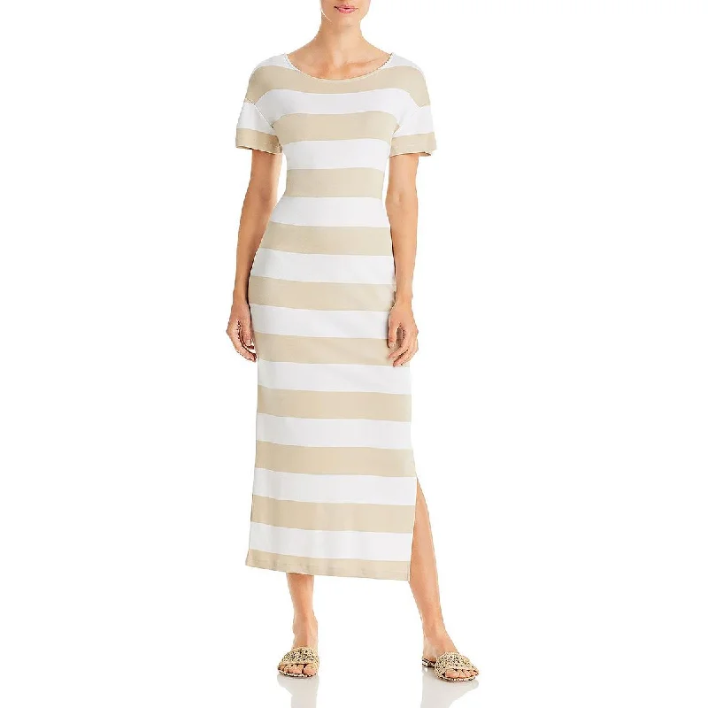 Three Dots Womens Striped Crewneck Maxi Dress