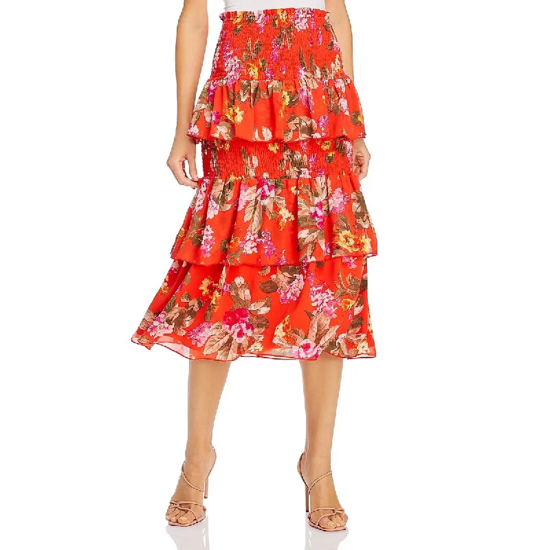 WAYF Womens Smocked Tiered Midi Skirt