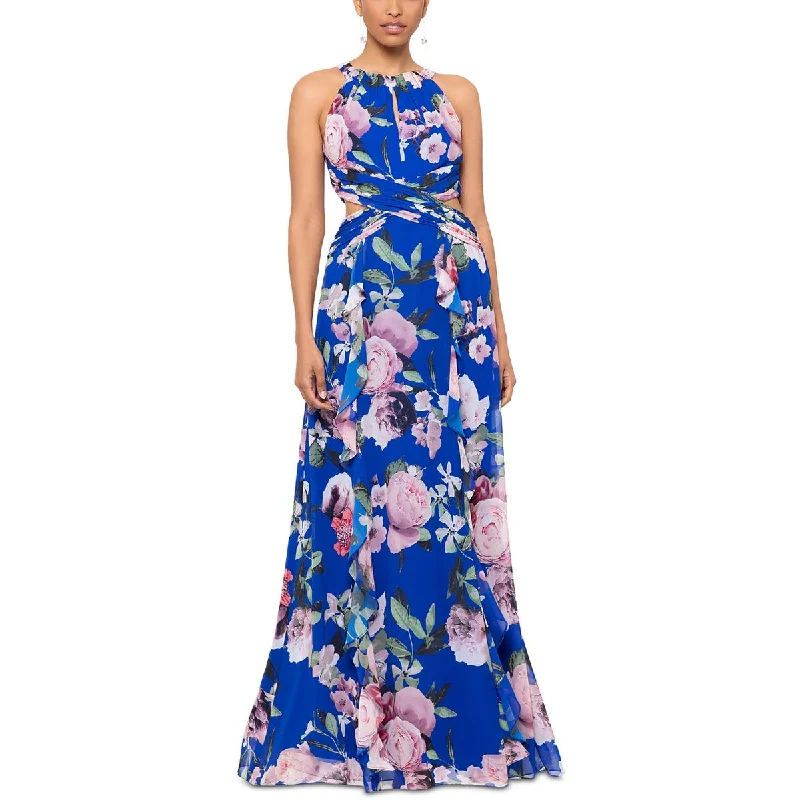 Xscape Womens Chiffon Floral Print Maxi Dress