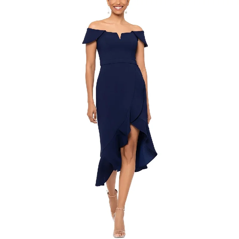 Xscape Womens Crepe High-Low Midi Dress