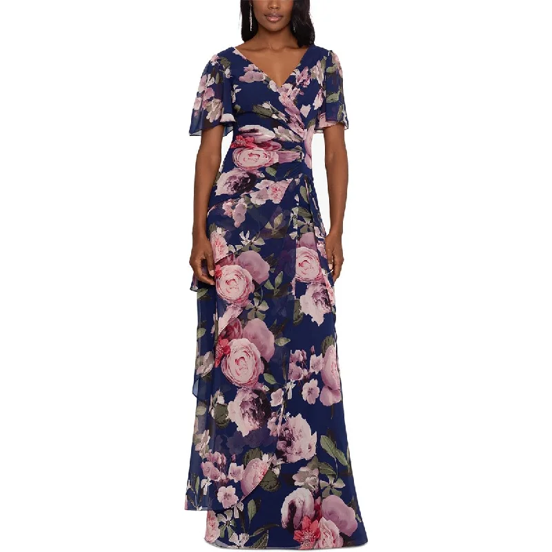 Xscape Womens Petites Chiffon Maxi Dress