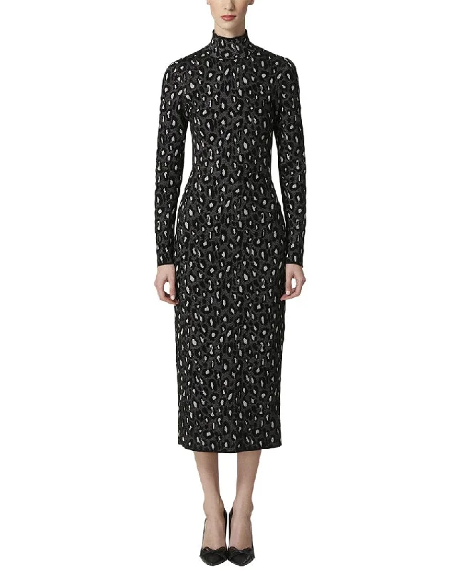 Carolina Herrera Turtleneck Column Silk-Blend Midi Dress