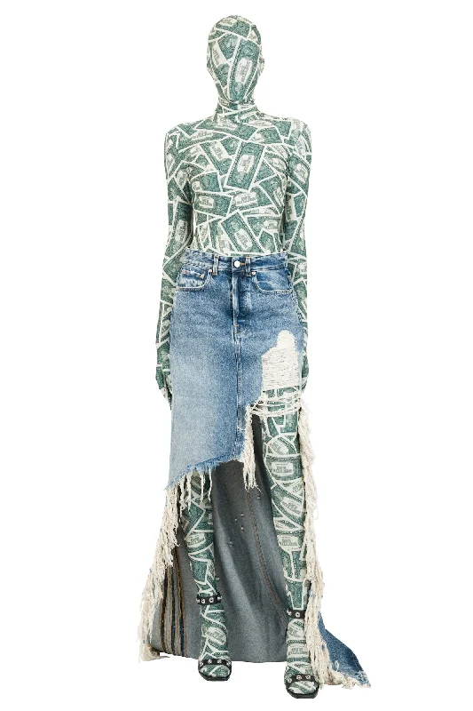 Vetements Destroyed Denim Maxi Skirt in Light Blue