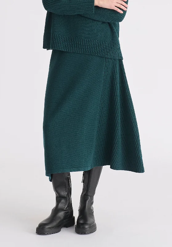 Knitted A-Line Midi Skirt with Ribbed Details