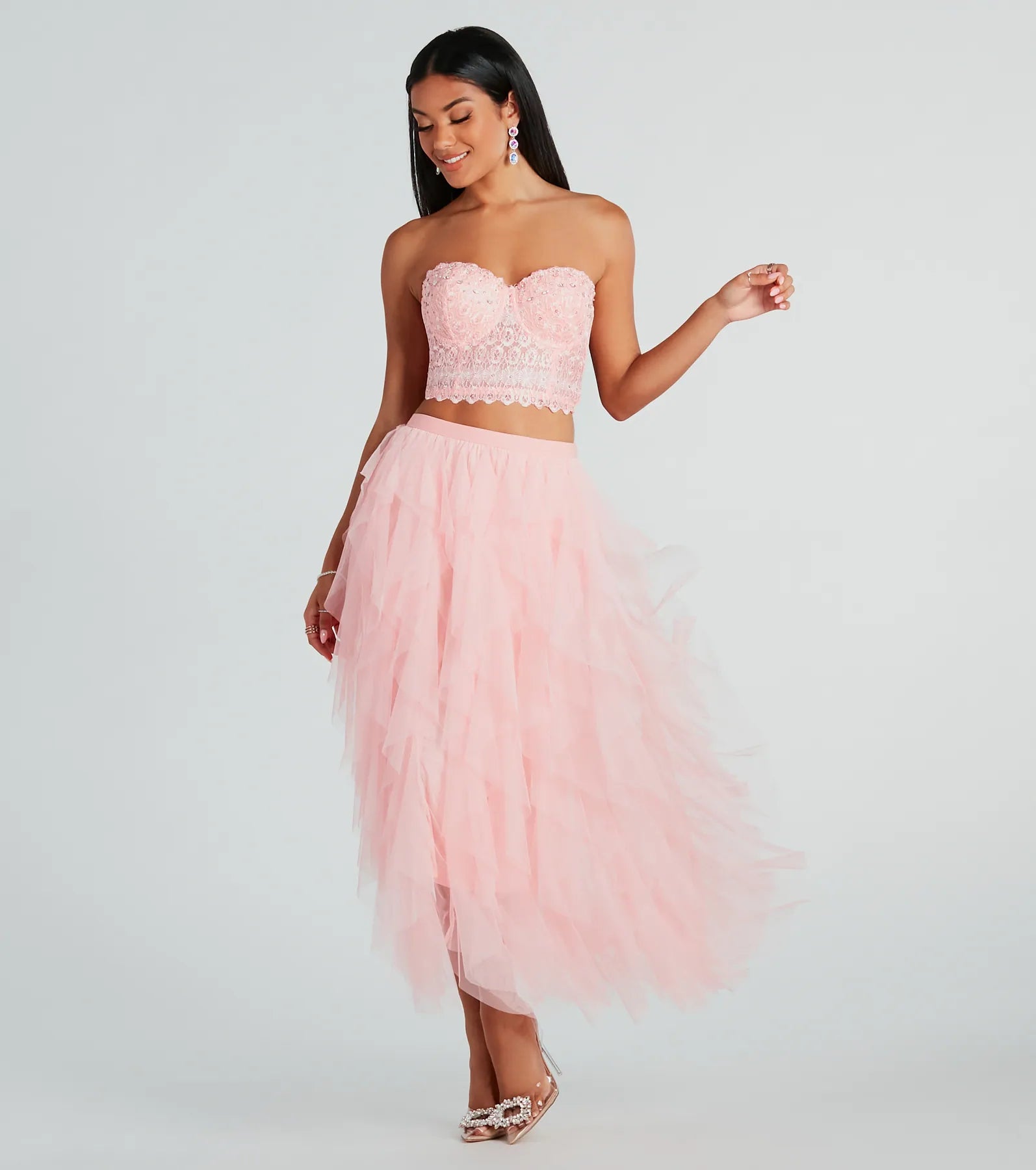 A Little Drama Ruffled Tulle Midi Skirt