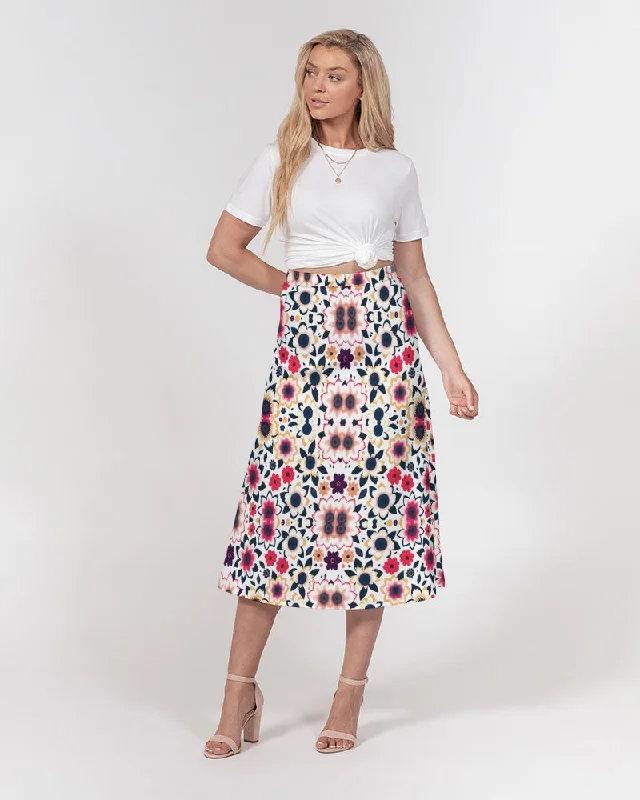 Abstract flower pattern Women's All-Over Print A-Line Midi Skirt