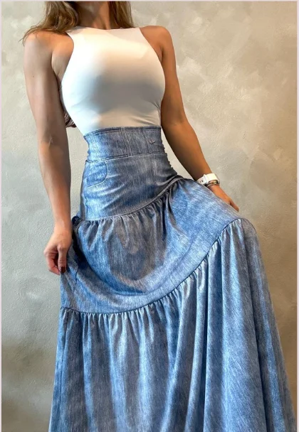 Basic Denim Maxi Skirt