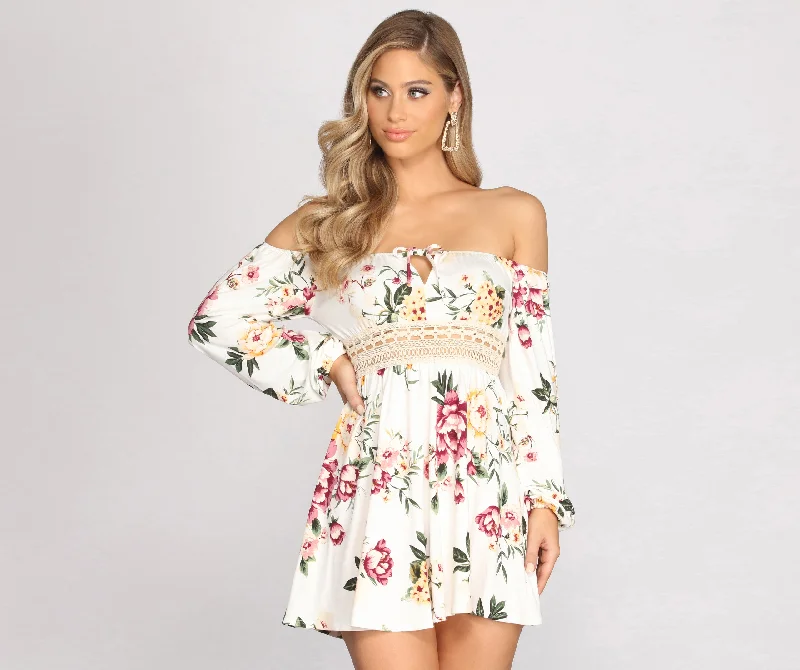 Bring The Romance Off Shoulder Long Sleeve Skater Dress