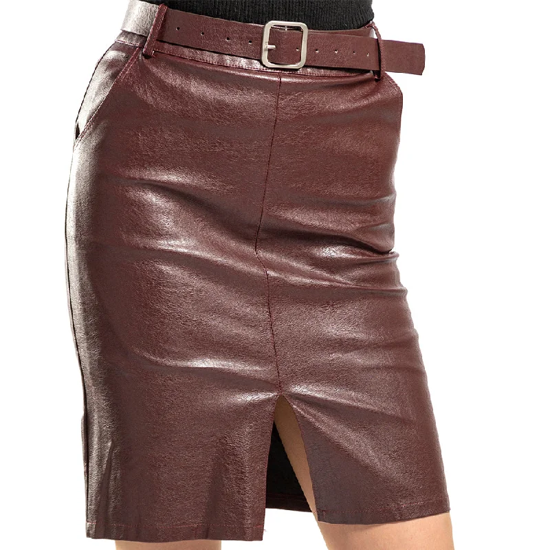 Brown Leather Midi Skirt - Renatta