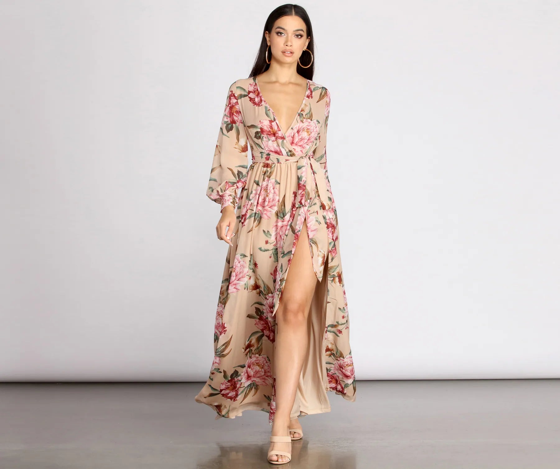 Caralisa Floral Chiffon High Slit Dress