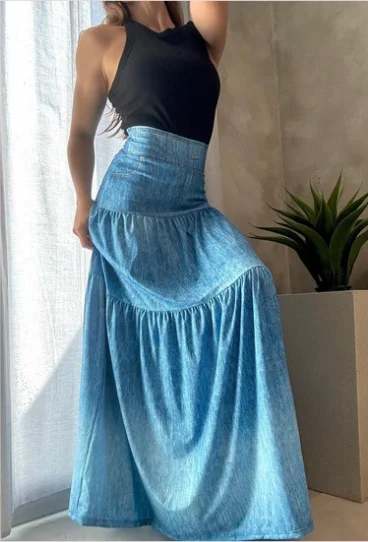 Perfect Blue Denim Maxi Skirt