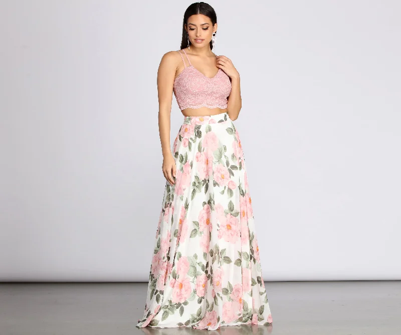 Evie Floral Chiffon Two Piece Dress