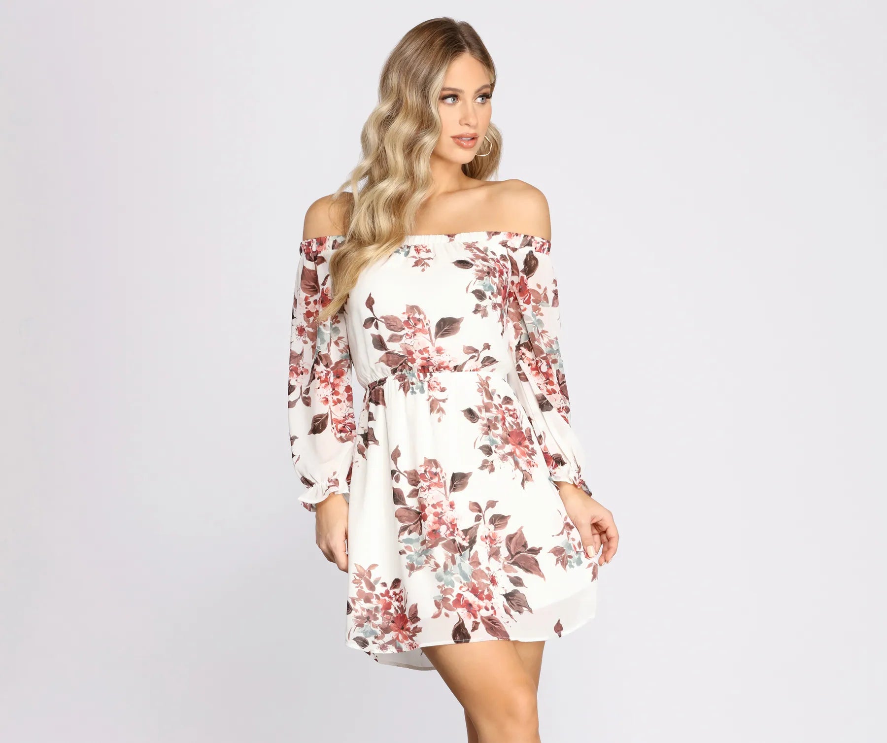 Fresh Start Floral Off Shoulder Dress