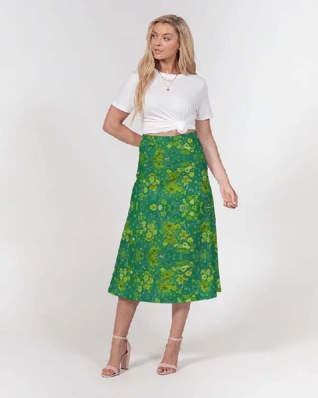 Green lush Repeat pattern Women's A-Line Midi Skirt