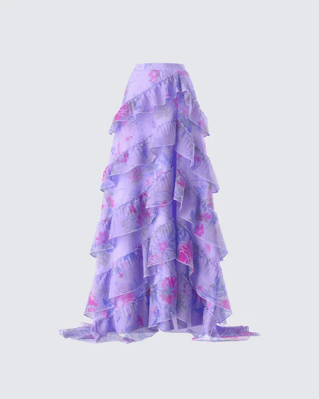 Ida Purple Floral Organza Maxi Skirt