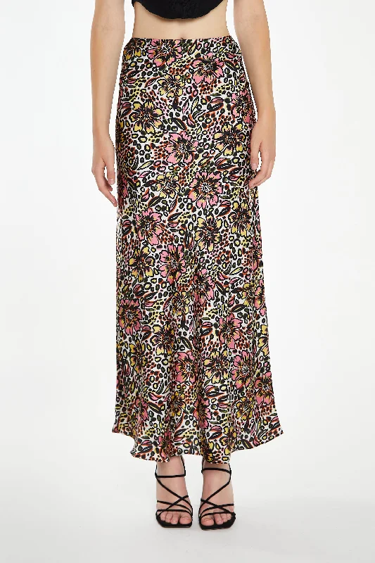 Retro Abstract Floral Bias-Cut Midaxi Skirt