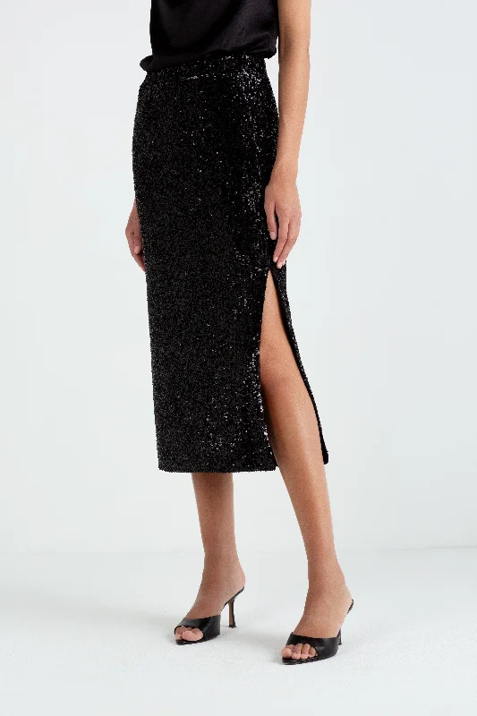 "The Orla" - Sequin Midi Skirt (Black)