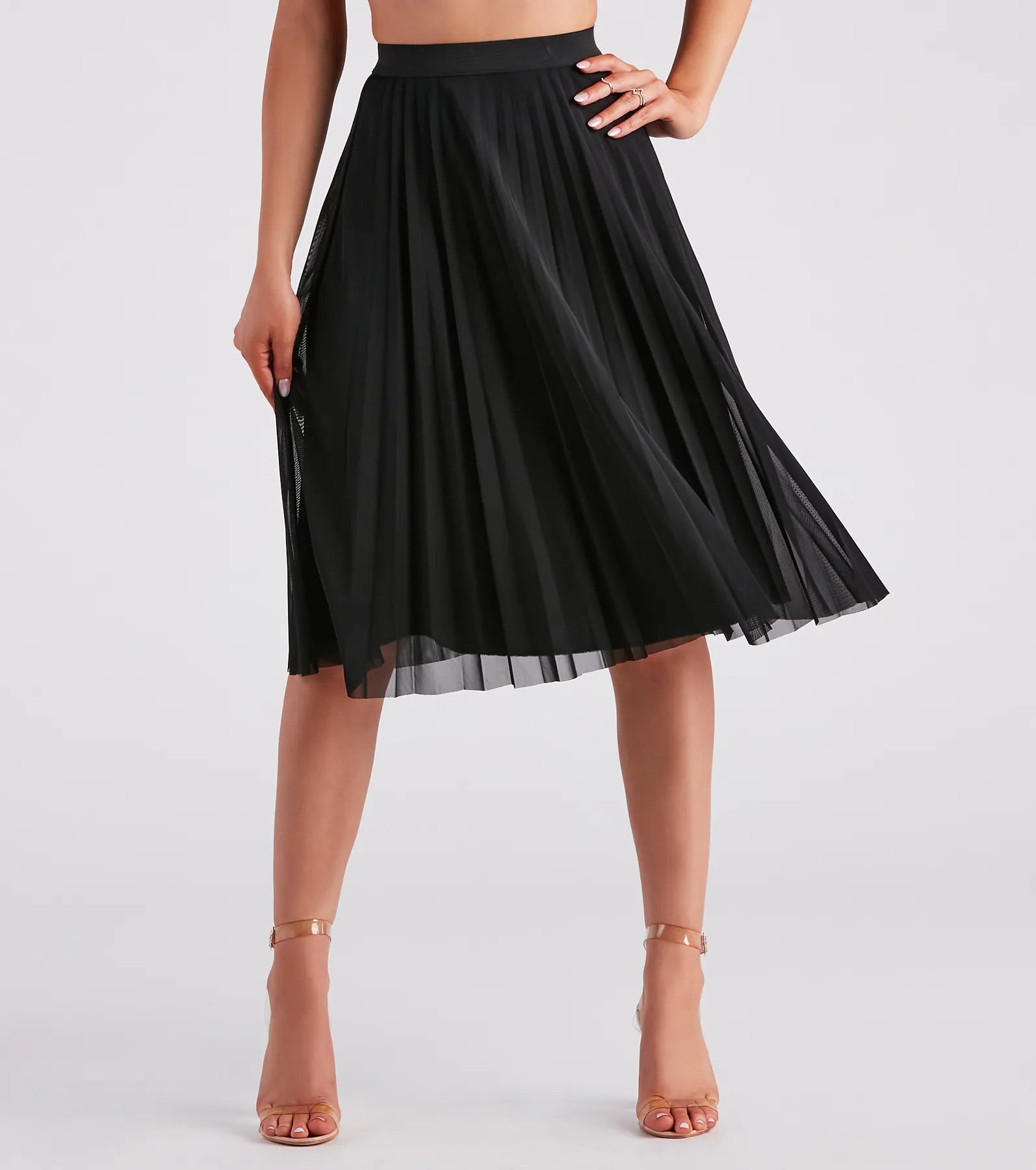 Total Charm Pleated Mesh Midi Skirt