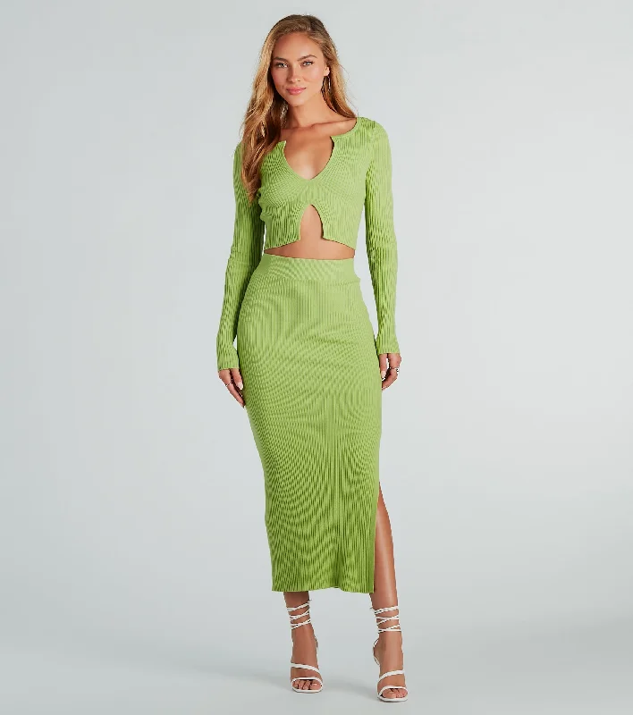 Twice The Love Rib Knit Midi Skirt