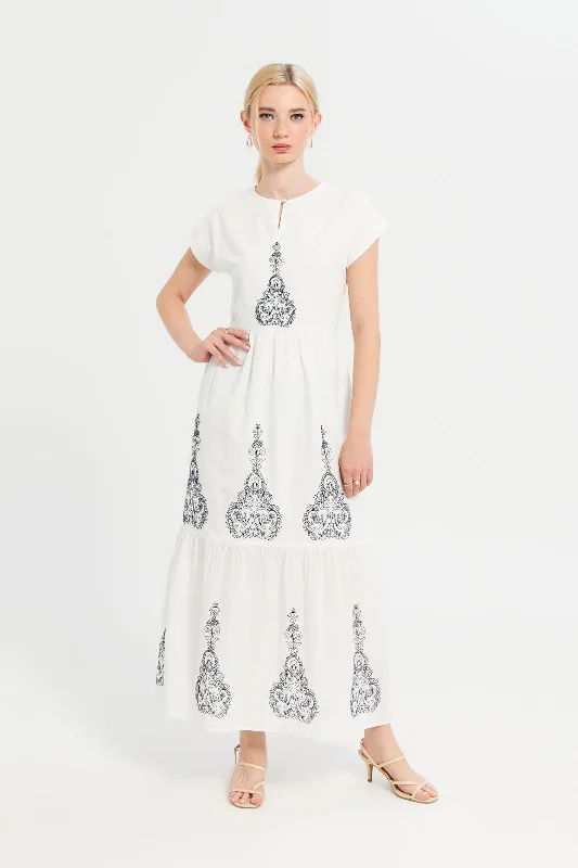 Women White Embroidered Dress