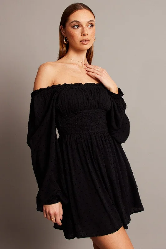 Black Fit And Flare Dress Long Sleeve Mini