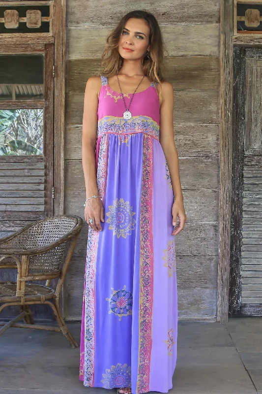 Primavera Fuchsia and Purple Batik Rayon Sundress from Bali