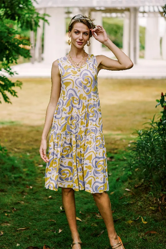 Spring Leaves Screen Printed Rayon Sundress from Bali